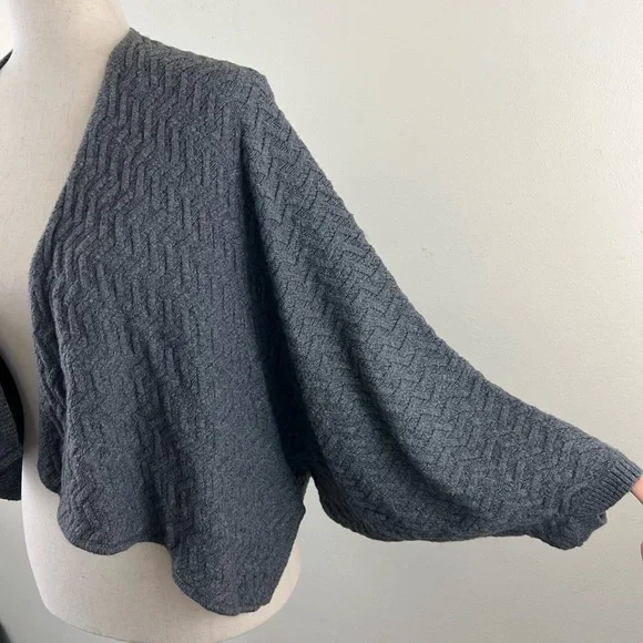 Rabbit Hair Blend Cocoon Chevron Knit Boho Open Front Cardigan Sweater - Picture 4 of 12